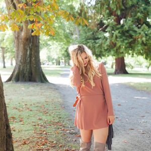 blush and camo, how to style, over the knee boots, see by chloe, fringe, 70s style