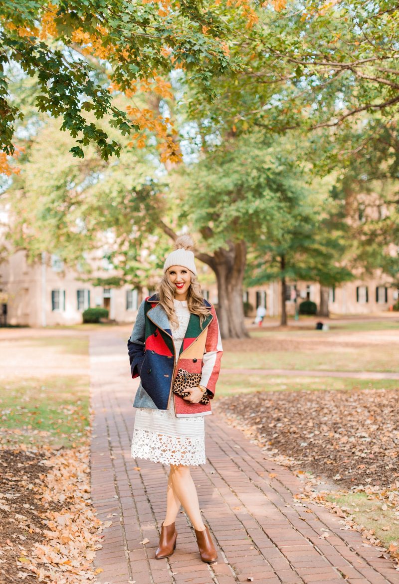 blush and camo, style blog, fall fashion, tory burch coat, fashion blog, white dress, style tips