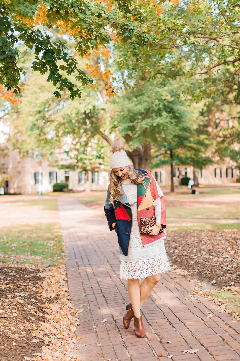 blush and camo, style blog, fall fashion, tory burch coat, fashion blog, white dress, style tips