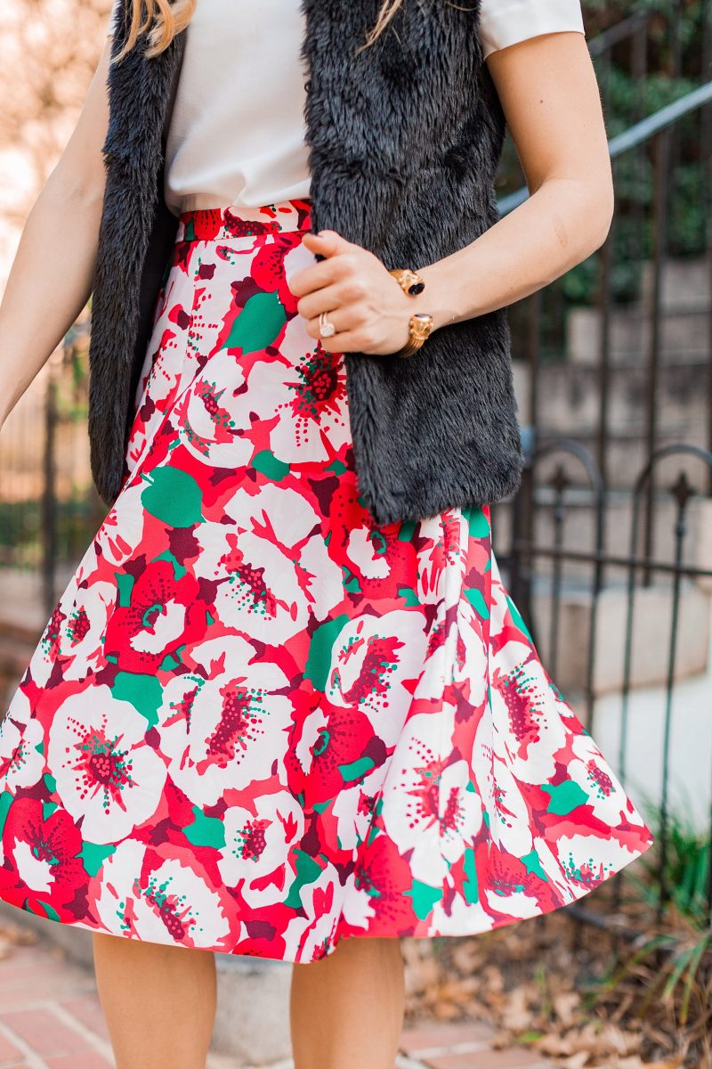 blush and camo, draper james, holiday style, southern belle, francescas handbag, chanel flats 