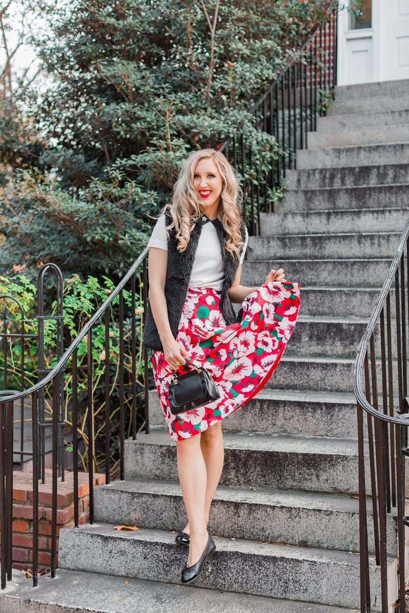 blush and camo, draper james, holiday style, southern belle, francescas handbag, chanel flats 