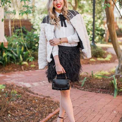 blush and camo, NYE, NYE outfit, feathers