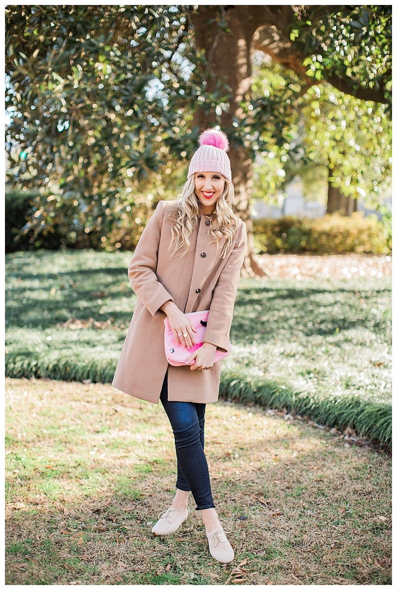 blush and camo, feminine style, pink style, pink beanie, winter essentials, winter classics 