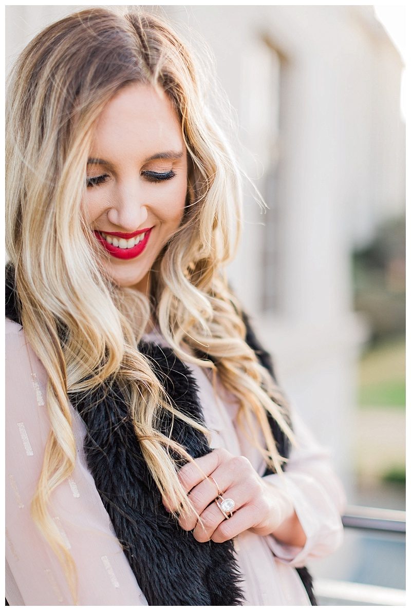 blush and camo, style tips, faux fur, valentino rockstud flats, blush, style blog, black handbag