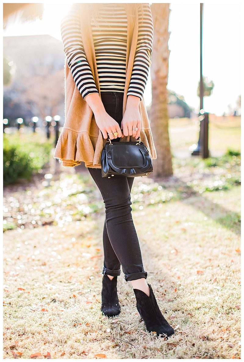 blush and camo, body acceptance, style blog, black and white, stripes, winter style, anthropologie 