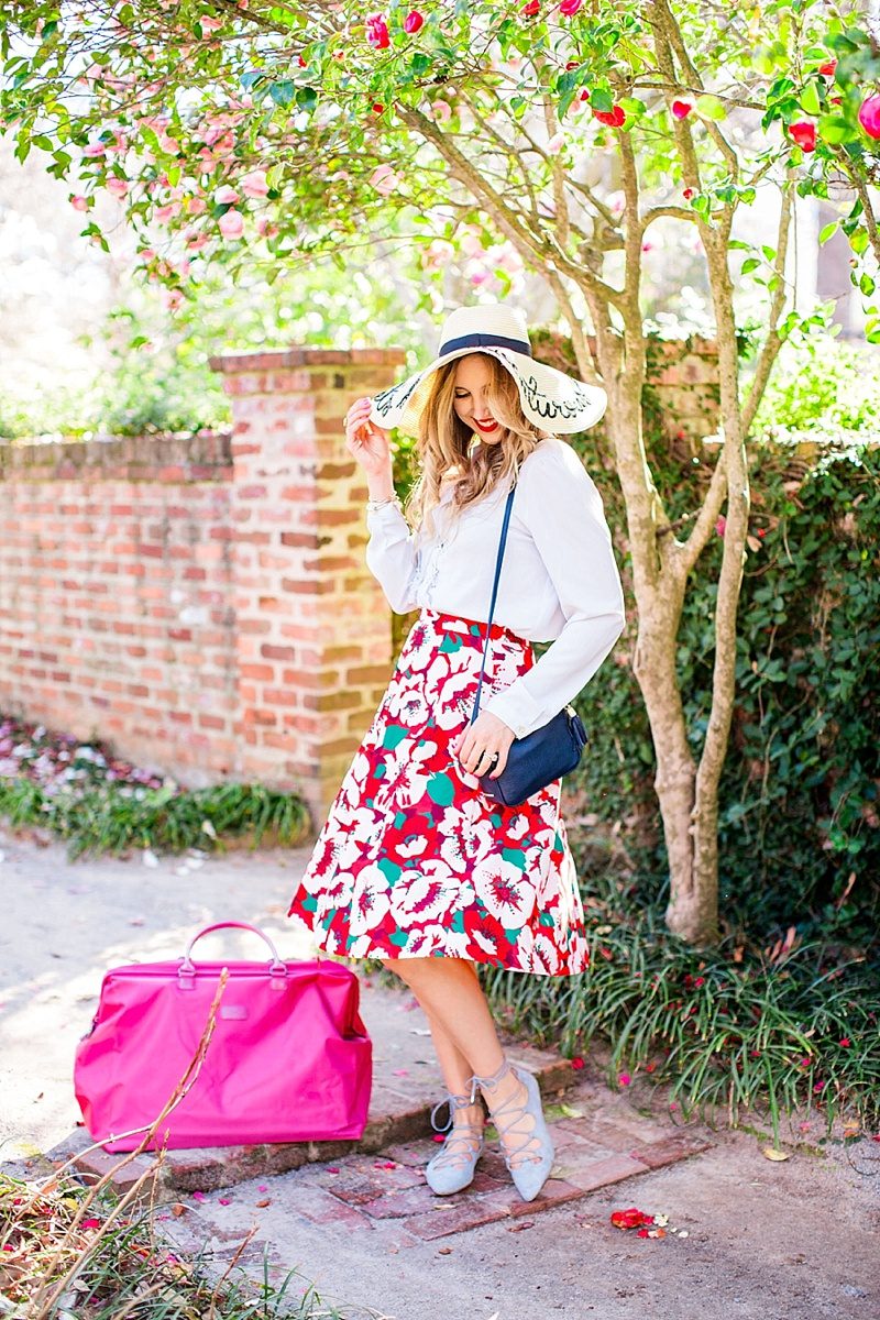 blush and camo, lipault paris, draper james, draper james skirt, floppy hat, spring style, wanderlust 