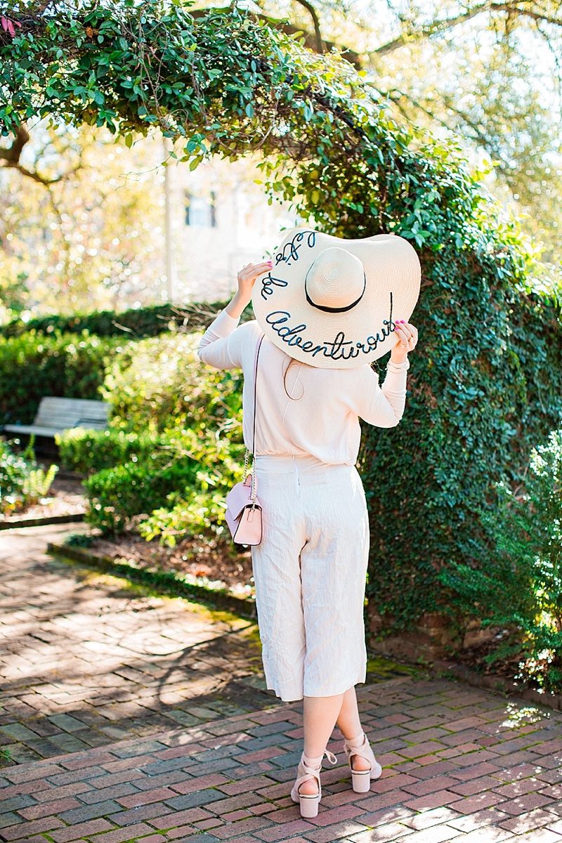 blush and camo, style tips, spring outfit, pink sweater, monochromatic outfit, floppy hat, pink heels, fashion blogger style, blogger style, chic style