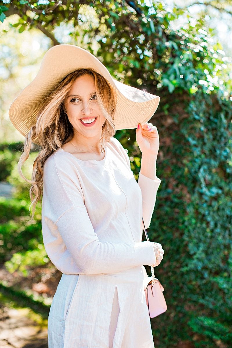 blush and camo, style tips, spring outfit, pink sweater, monochromatic outfit, floppy hat, pink heels, fashion blogger style, blogger style, chic style