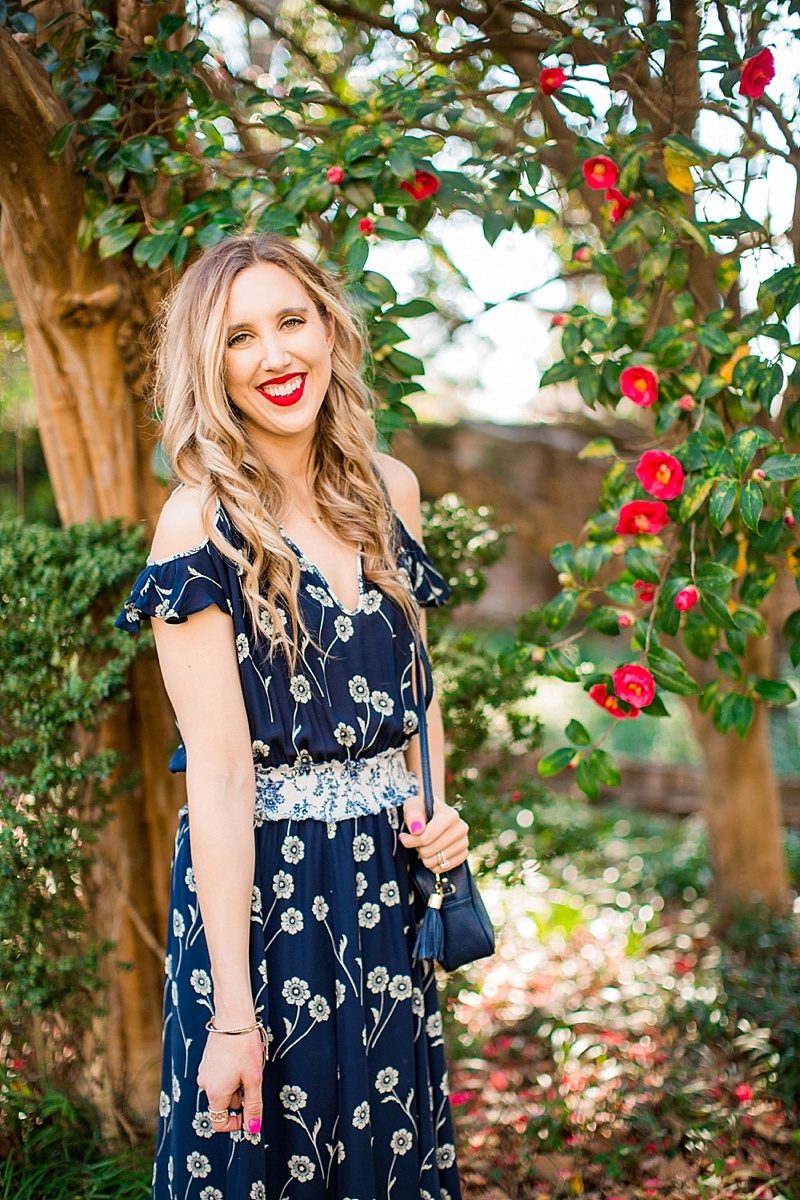 blush and camo, derek lam dress, floral print, spring style, fashion blogger style, floral dress, red lip, gigi new york handbag 