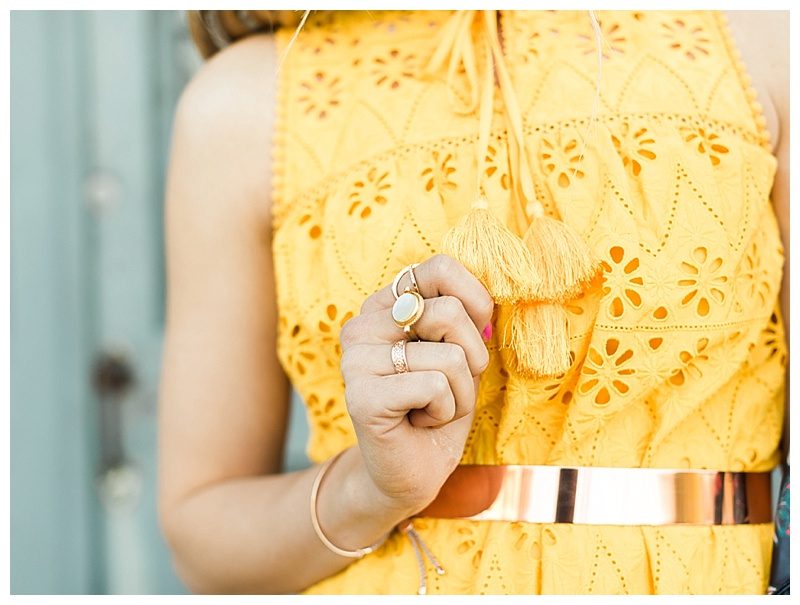 blush and camo, yellow dress, kate spade dress, draper james, draper james handbag, spring style, how to style, style tips 