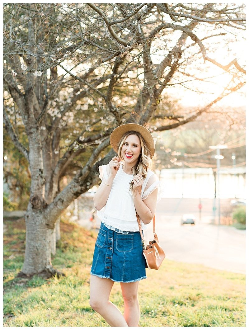 blush and camo, style tips, how to style, wardrobe classics, jean skirt 