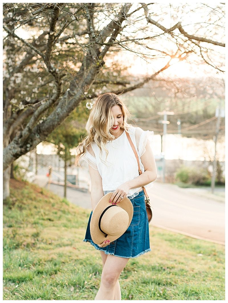 blush and camo, style tips, how to style, wardrobe classics, jean skirt 