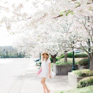 blush and camo, white dress, spring style
