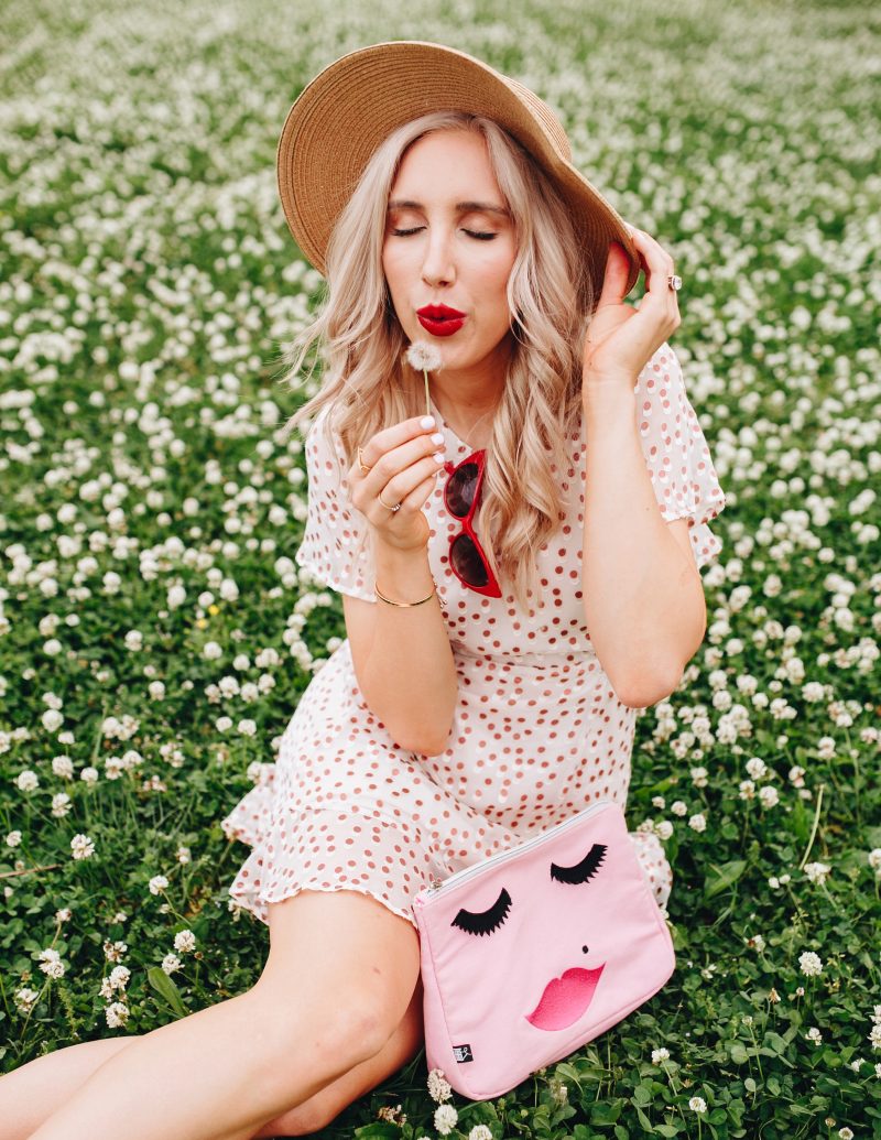 blush & camo, style change, polka dot dress, converse shoes, boater hat, red lip, summer dress, casual summer dress, polka dots, ASTR dress