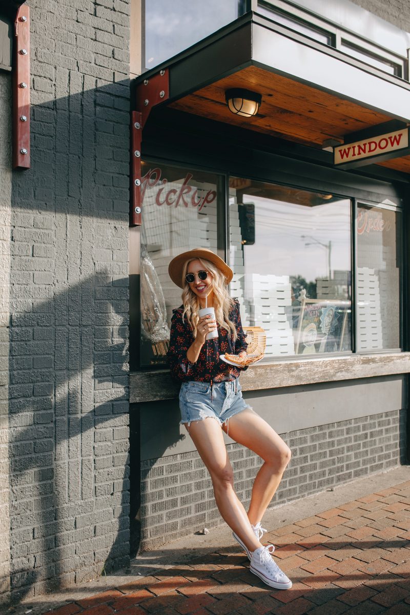 blush and camo, personal style, revolve jean shorts, converse high tops, style tips, arch clutch 